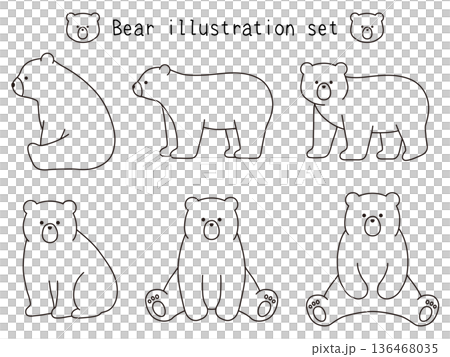 Cute bear vector illustration set. Bear, animal, line drawing Cute bear vector illustration set. Bear, animal, line drawing 136468035