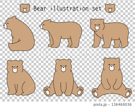 かわいいくまのベクターイラストセット。熊、動物、線画 かわいいくまのベクターイラストセット。熊、動物、線画 136468036