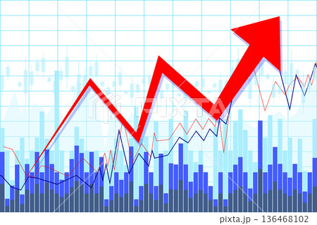 Red upwards arrow and financial data - growth, prosperity concept Red upwards arrow and financial data - growth, prosperity concept 136468102