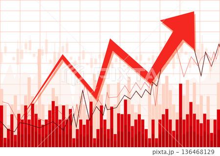 Red upwards arrow and financial data - growth, prosperity concep Red upwards arrow and financial data - growth, prosperity concep 136468129