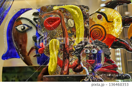 Rome, Italy - April 9, 2018: Traditional roman souvenirs in Rome, Italy. Famous Murano glass souvenirs. Rome, Italy - April 9, 2018: Traditional roman souvenirs in Rome, Italy. Famous Murano glass souvenirs. 136468353