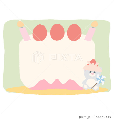 そのまま使える誕生日おたよりフレーム|5月・文字なし書き込みできるケーキイラスト そのまま使える誕生日おたよりフレーム|5月・文字なし書き込みできるケーキイラスト 136469335