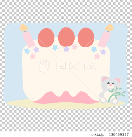 即用型生日字母邊框 | 七月 - 無文字蛋糕插圖 136469337