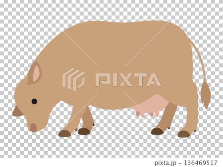 ジャージー牛 草を食べるポーズのかわいいベクターイラスト 136469517