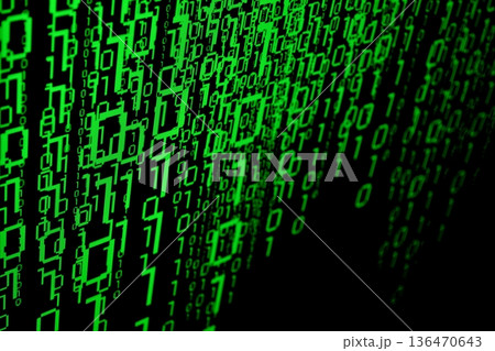 Green binary code digits on black background Green binary code digits on black background 136470643