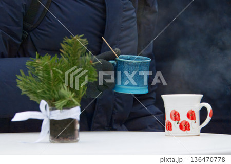 Hot drink during advent at Naplavka farmers market Hot drink during advent at Naplavka farmers market 136470778