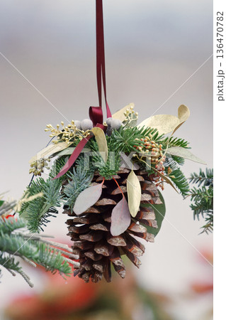 Handmade Natural Christmas Ornament with Pine Cone at Naplavka Market Handmade Natural Christmas Ornament with Pine Cone at Naplavka Market 136470782