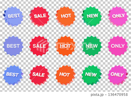 Collection of professional 3D promotional sale and marketing badges for ecommerce design 136470958