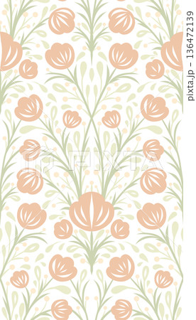 Seamless Scandinavian folk floral pattern with stylized flowers and leaves. Soft pastel colors, symmetrical rhythm Seamless Scandinavian folk floral pattern with stylized flowers and leaves. Soft pastel colors, symmetrical rhythm 136472139