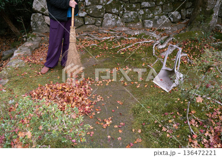 紅葉を掃除する寺院の人 紅葉を掃除する寺院の人 136472221