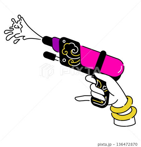 hand holding water gun playing songkran 136472870