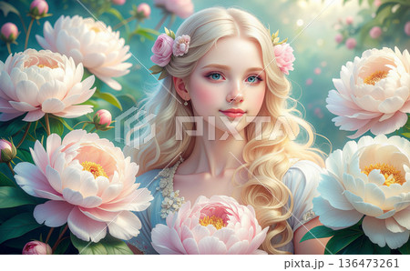 金髪の少女と芍薬1 136473261