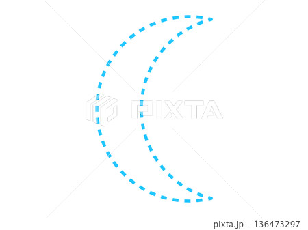 夜や睡眠をイメージした可愛い破線の月・水色の点線で描かれたシンプルな三日月 夜や睡眠をイメージした可愛い破線の月・水色の点線で描かれたシンプルな三日月 136473297
