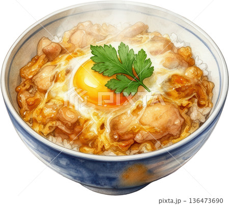 親子丼のイラスト 水彩画風 和食 どんぶり 親子丼のイラスト 水彩画風 和食 どんぶり 136473690