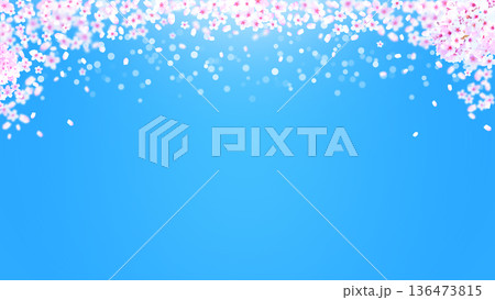 春のイメージ、桜の花と風に飛ぶ花びらの背景イラスト 春のイメージ、桜の花と風に飛ぶ花びらの背景イラスト 136473815