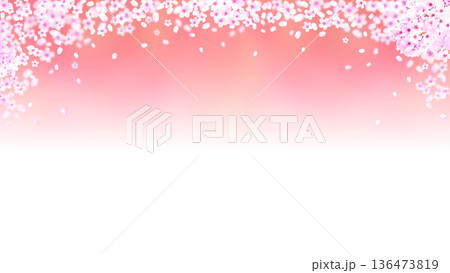 春のイメージ、桜の花と風に飛ぶ花びらの背景イラスト 春のイメージ、桜の花と風に飛ぶ花びらの背景イラスト 136473819