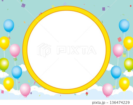 正月、年賀状、空、雲、フレーム、紙吹雪、青空、干支、風景、年賀、新年、 136474229