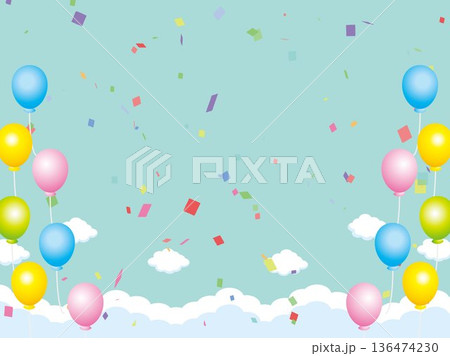 正月、年賀状、空、雲、フレーム、紙吹雪、青空、干支、風景、年賀、新年、 136474230