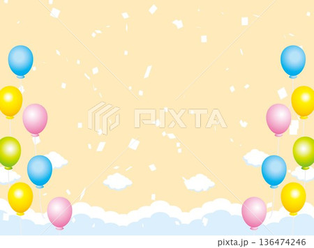 正月、年賀状、空、雲、フレーム、紙吹雪、青空、干支、風景、年賀、新年、 136474246