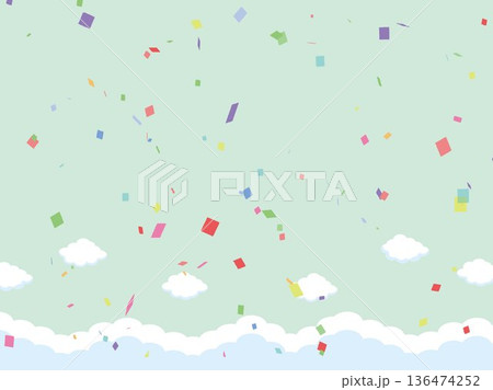 正月、年賀状、空、雲、フレーム、紙吹雪、青空、干支、風景、年賀、新年、 136474252