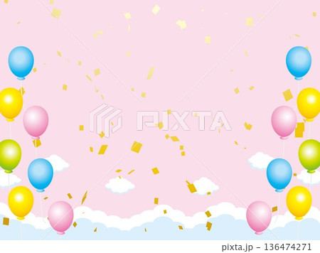 正月、年賀状、空、雲、フレーム、紙吹雪、青空、干支、風景、年賀、新年、 136474271