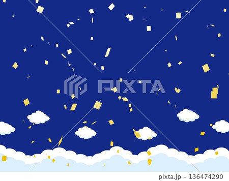 正月、年賀状、空、雲、フレーム、紙吹雪、青空、干支、風景、年賀、新年、 136474290
