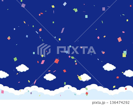 正月、年賀状、空、雲、フレーム、紙吹雪、青空、干支、風景、年賀、新年、 136474292