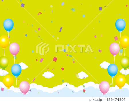 正月、年賀状、空、雲、フレーム、紙吹雪、青空、干支、風景、年賀、新年、 136474303