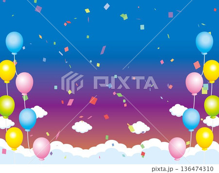 正月、年賀状、空、雲、フレーム、紙吹雪、青空、干支、風景、年賀、新年、 136474310