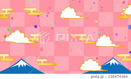 正月、年賀状、空、雲、フレーム、紙吹雪、青空、干支、風景、年賀、新年、 136474364