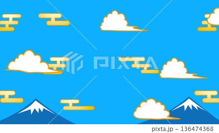 正月、年賀状、空、雲、フレーム、紙吹雪、青空、干支、風景、年賀、新年、 136474368