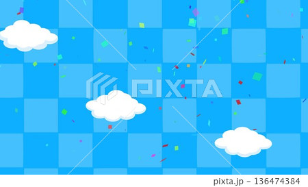 正月、年賀状、空、雲、フレーム、紙吹雪、青空、干支、風景、年賀、新年、 136474384