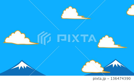 正月、年賀状、空、雲、フレーム、紙吹雪、青空、干支、風景、年賀、新年、 136474390