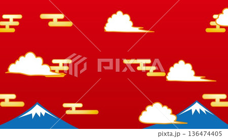 正月、年賀状、空、雲、フレーム、紙吹雪、青空、干支、風景、年賀、新年、 136474405