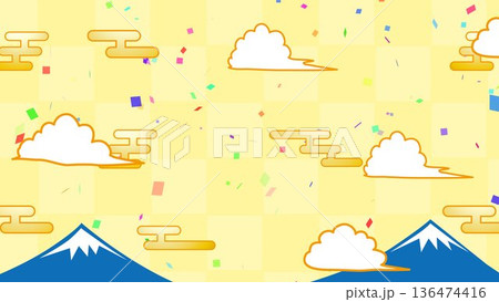 正月、年賀状、空、雲、フレーム、紙吹雪、青空、干支、風景、年賀、新年、自然 136474416