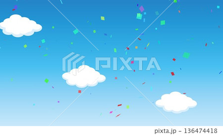 正月、年賀状、空、雲、フレーム、紙吹雪、青空、干支、風景、年賀、新年、自然 136474418