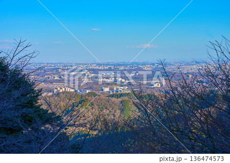 東京都八王子市高尾町(高尾山)の高尾山駅展望台から東側の眺望 136474573