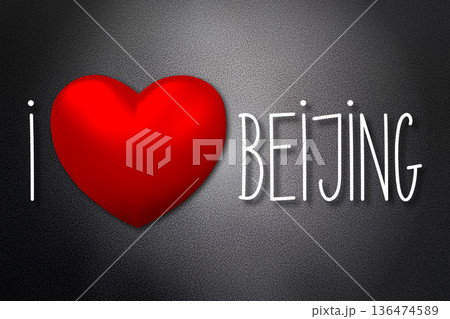 I love Beijing - heart shape, black background - 3D illustration 136474589