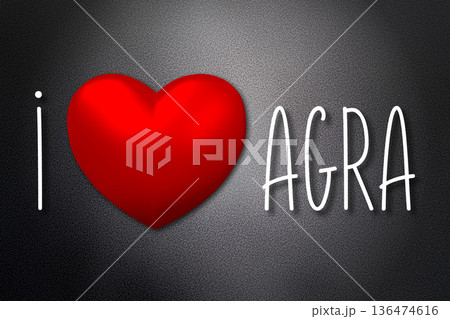I love Agra - heart shape, black background - 3D illustration 136474616