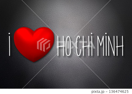 I love Ho Chi Minh - heart shape, black background - 3D illustration 136474625
