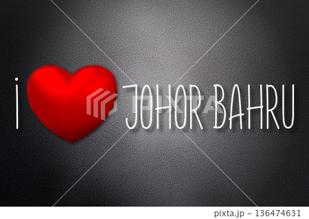 I love Jahor Bahru - heart shape, black background - 3D illustration 136474631