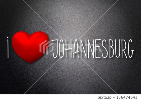 I love Johannesburg - heart shape, black background - 3D illustration 136474643