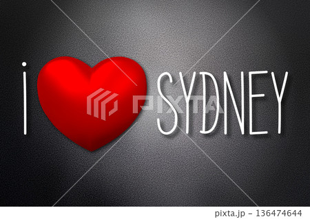 I love Sydney - heart shape, black background - 3D illustration I love Sydney - heart shape, black background - 3D illustration 136474644