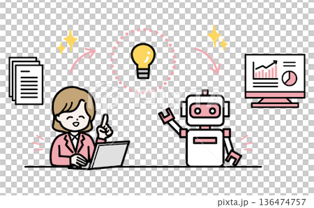 AIを活用して業務効率化を図るビジネスウーマンのイラスト AIを活用して業務効率化を図るビジネスウーマンのイラスト 136474757
