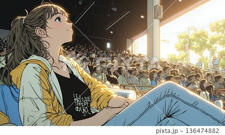 映画や演劇を鑑賞している若い女性