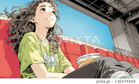 映画や演劇を鑑賞している若い女性 136474889