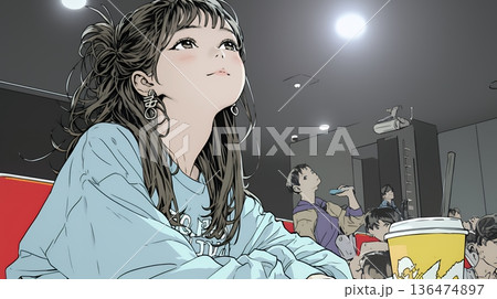 映画や演劇を鑑賞している若い女性 136474897