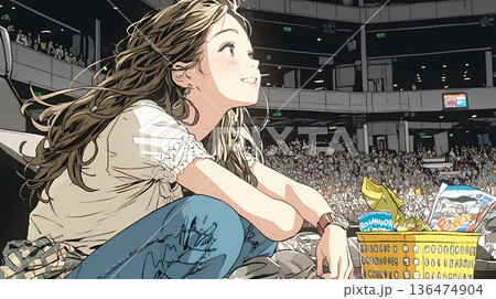 映画や演劇を鑑賞している若い女性