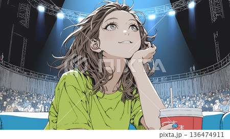 映画や演劇を鑑賞している若い女性