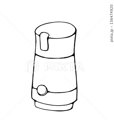 Hand Drawn Vintage Coffee Grinder Minimal Line Art Kitchen Illustration 136474920